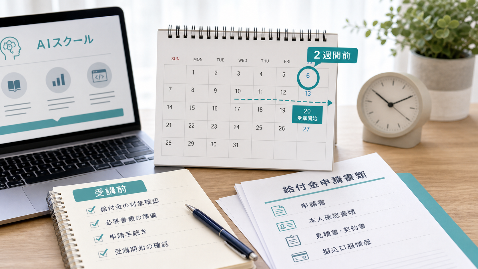 AIスクール給付金は申込後だと遅い？ 受講前手続きと2週間前の逆算チェック